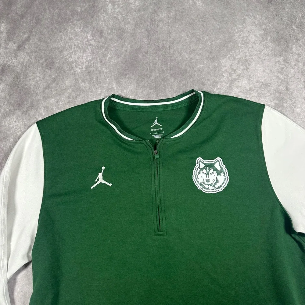 Jordan Mens L Green White Husky Logo Dri-FIT 1/4 Zip Pullover Jacket Shirt Large